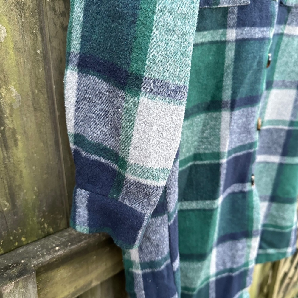 SHEIN Plaid Longline Shacket Shirt Jacket Y2K Grunge Green Navy Gray Size Small - Picture 4 of 10